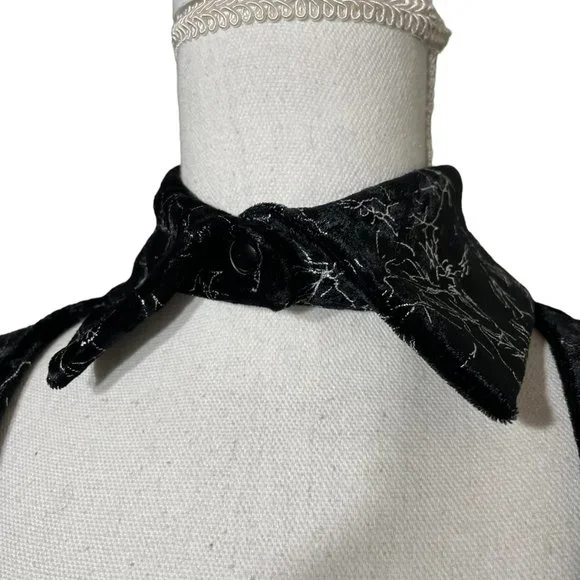 Metallic Velvet Choker Dress M Lightning Silver Crushed A-Line Cutout Skater - Picture 8 of 14